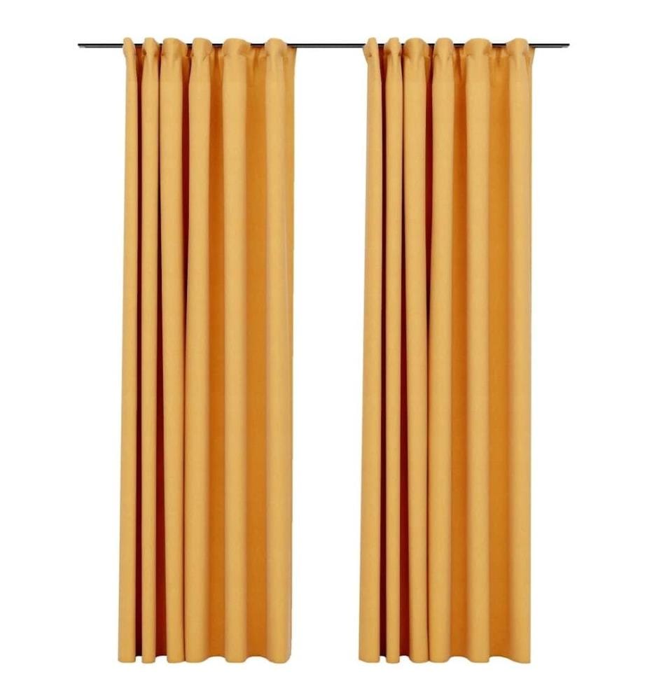 Verdunkelungsvorhänge Haken Leinenoptik 2 Stk. Gelb 140x245cm