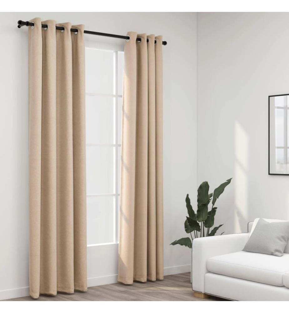 Verdunkelungsvorhänge Ösen Leinenoptik 2 Stk. Beige 140x225 cm
