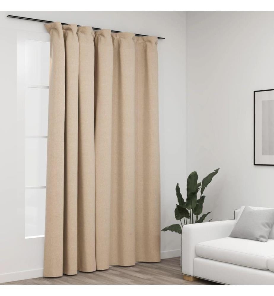 Verdunkelungsvorhang mit Haken Leinenoptik Beige 290x245 cm