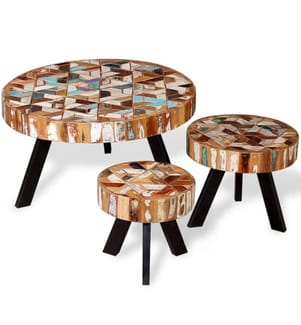 3-tlg. Couchtisch-Set Altholz Massiv