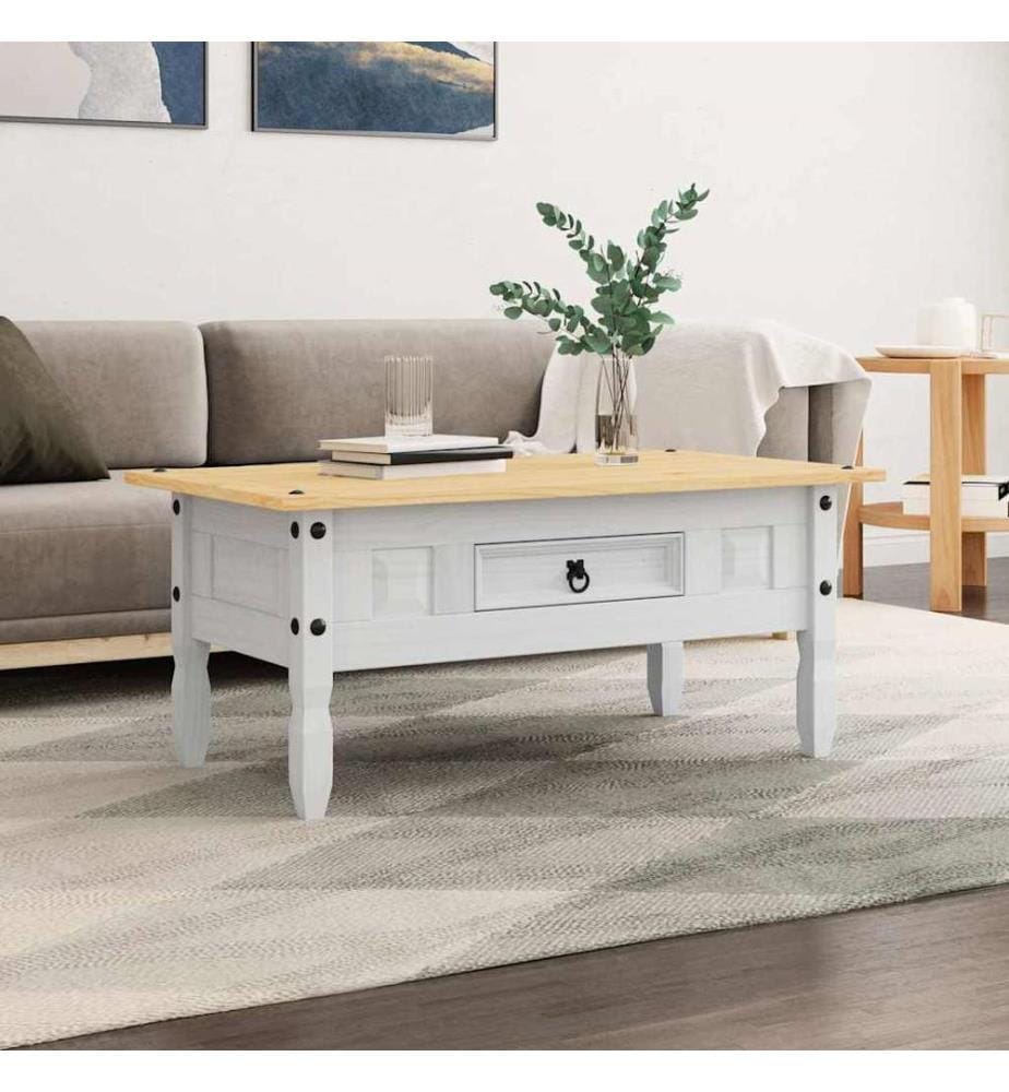 Couchtisch Mexiko-Stil Kiefernholz Weiss 100x55x44 cm