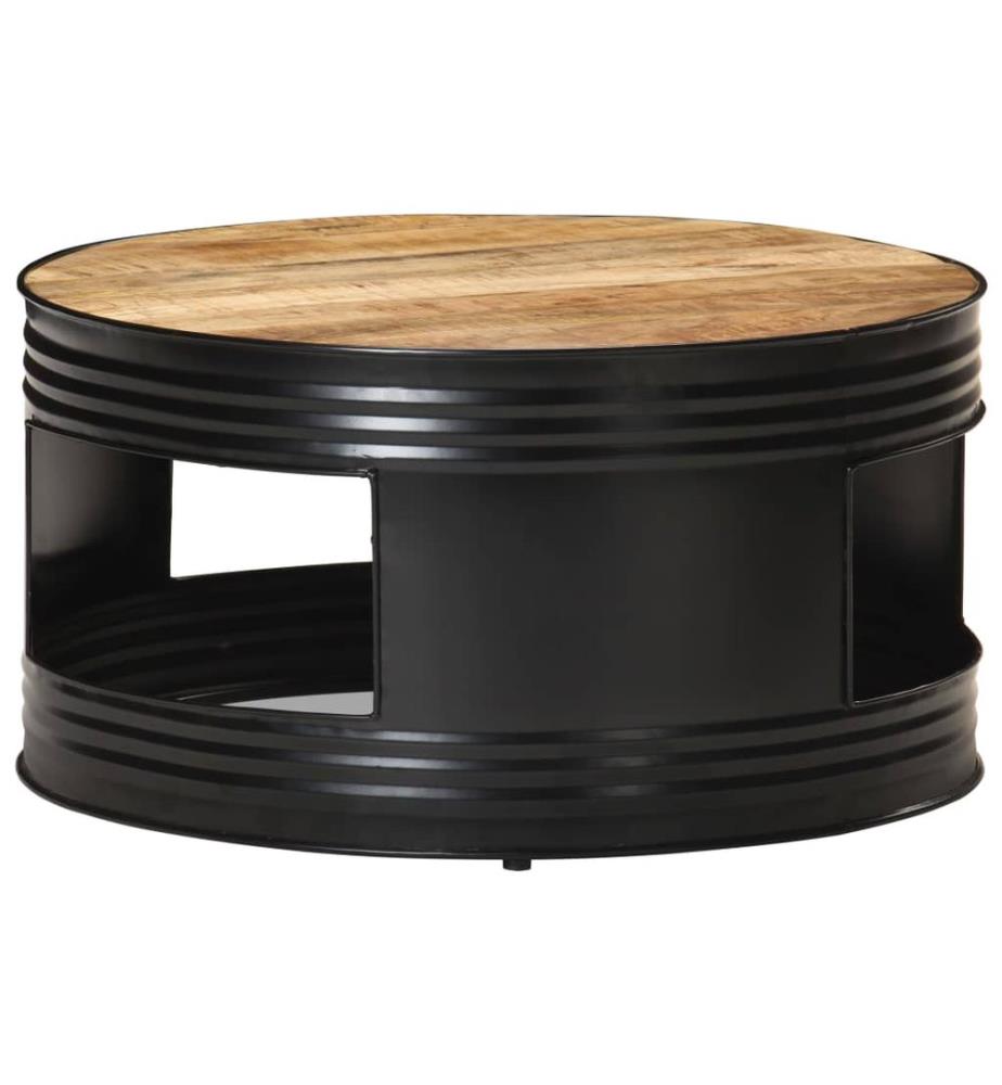 Couchtisch Schwarz 68x68x36 cm Raues Mango-Massivholz