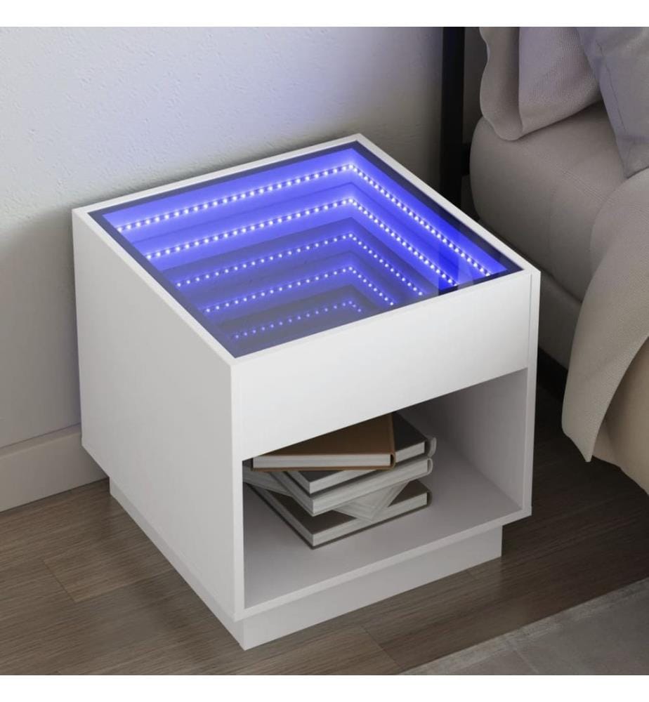 Table de chevet avec LED infini blanc 50x50x50 cm