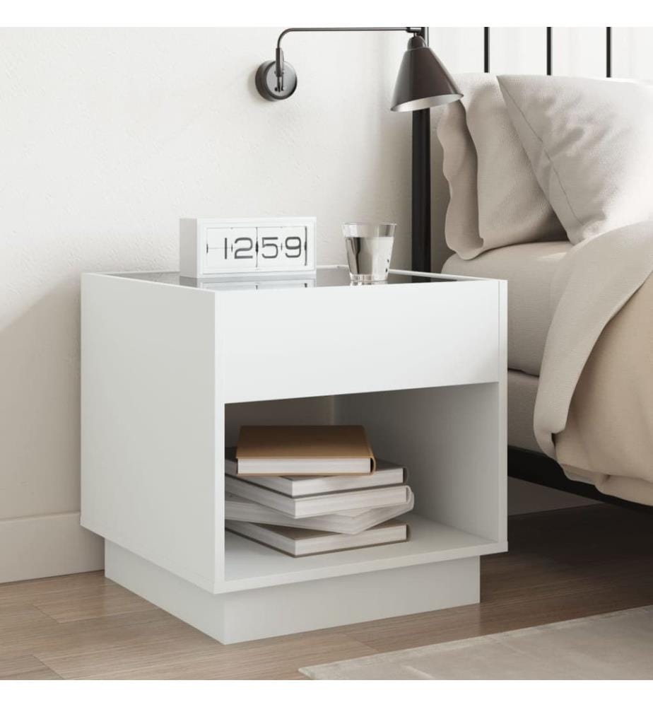 Table de chevet avec LED infini blanc 50x50x50 cm