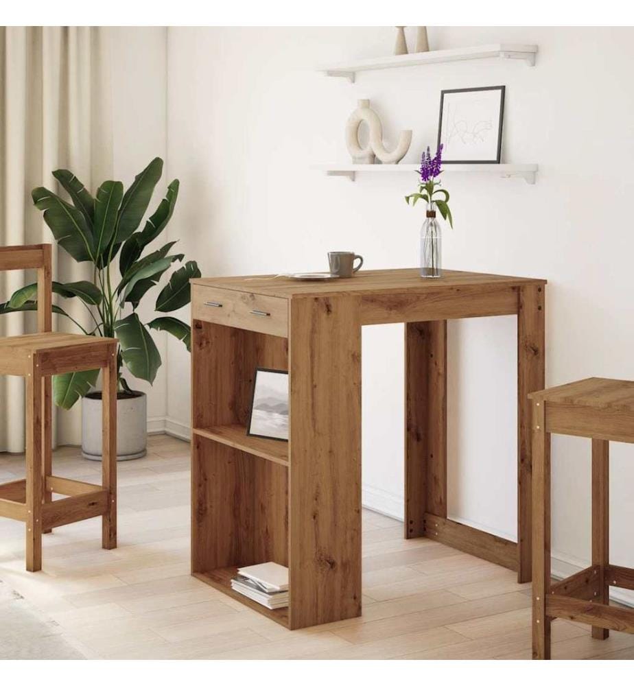 Table de bar chêne artisanal 102x70x103,5 cm bois d'ingénierie