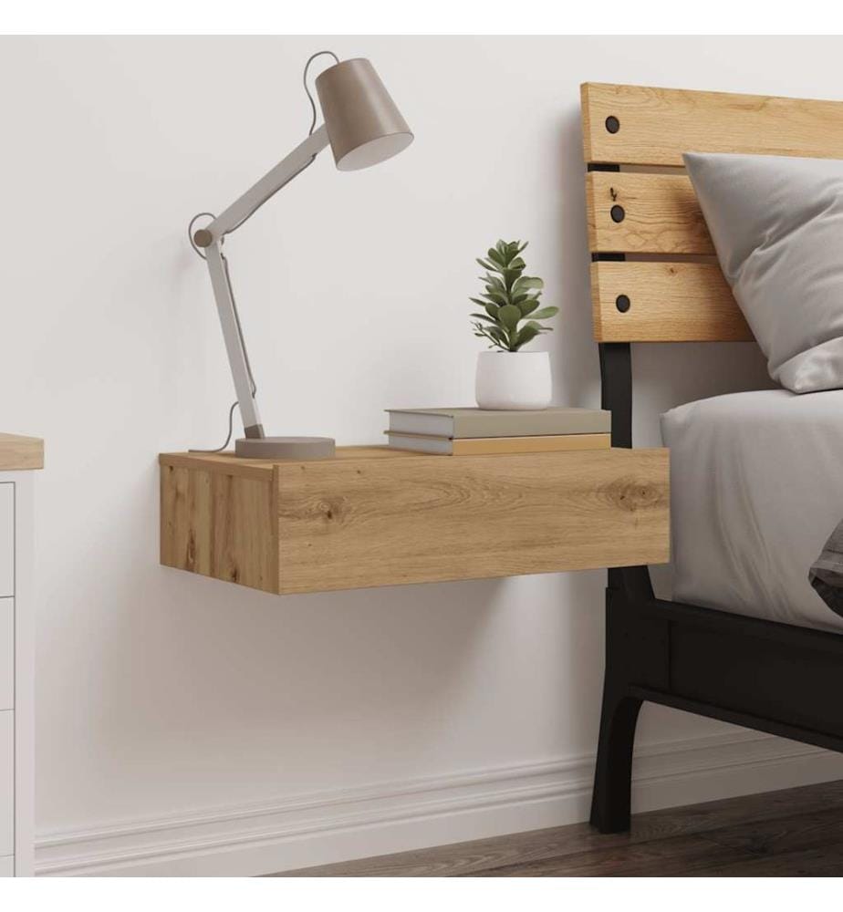 Table de chevet chêne artisanal 60x35 cm bois d'ingénierie