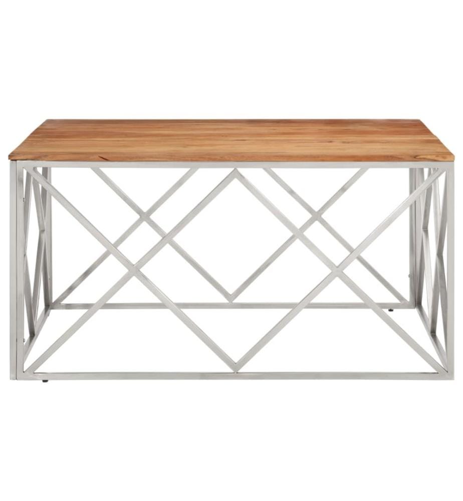 Table basse argenté acier inoxydable et bois massif d'acacia