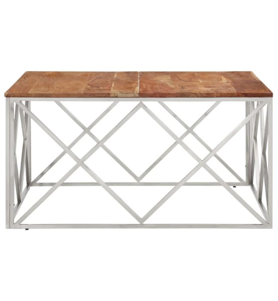 Table basse argenté acier inoxydable et bois massif d'acacia