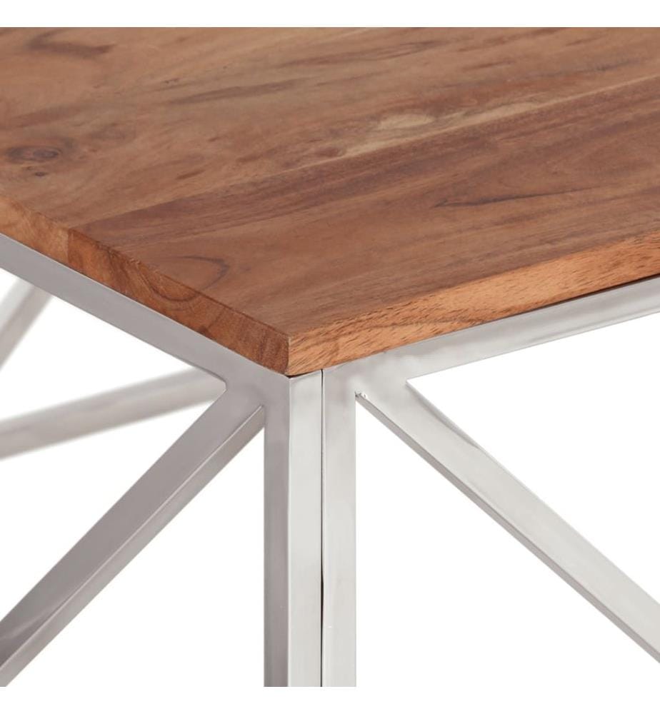 Table basse argenté acier inoxydable et bois massif d'acacia