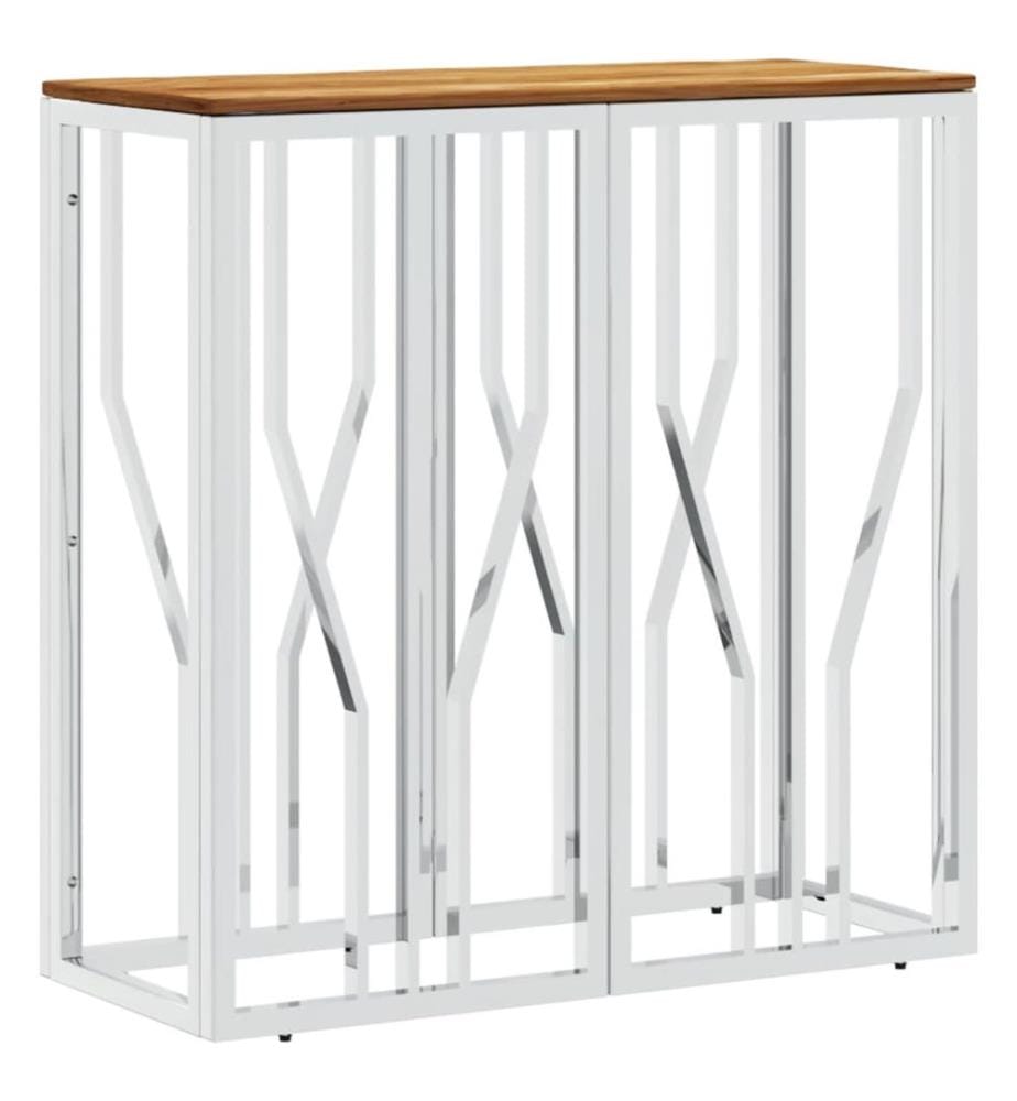 Table console argenté acier inoxydable et bois massif d'acacia