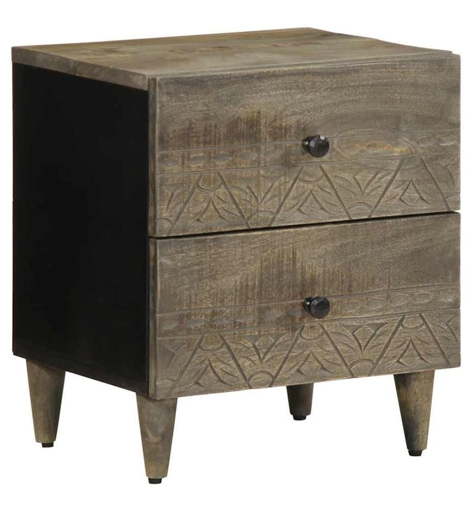 Table de chevet gris clair 40x33x46 cm bois de manguier solide
