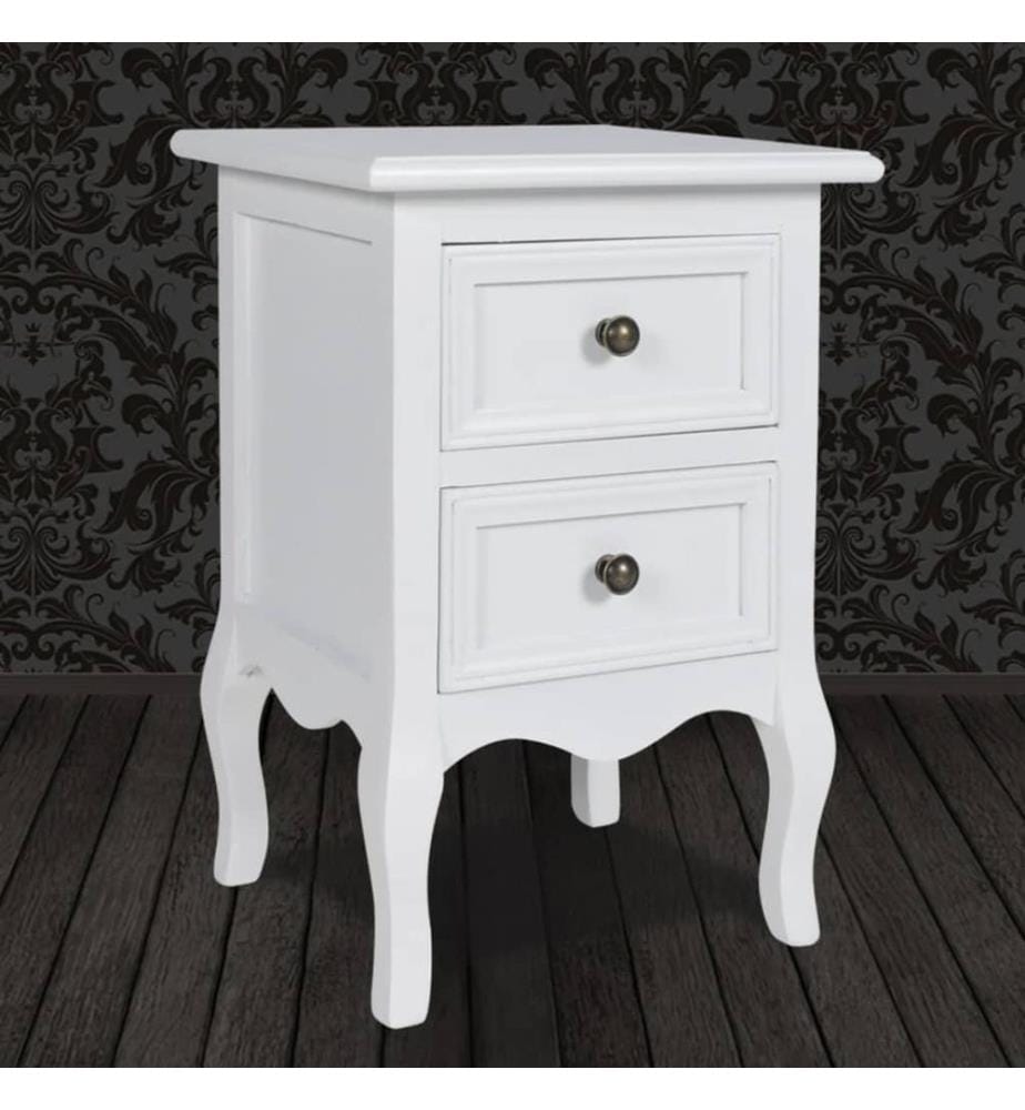 Table de chevet avec 2 tiroirs MDF Blanc