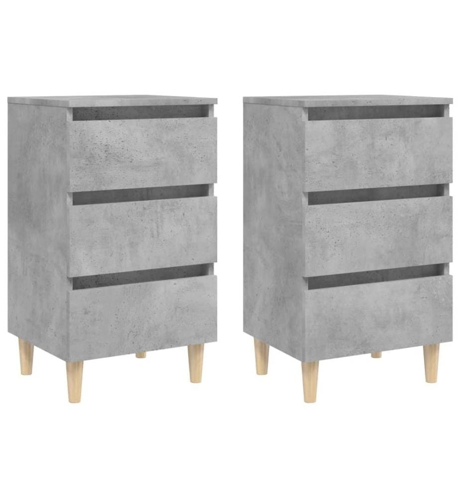 Nachttische mit Massivholz-Beinen 2 Stk. Betongrau 40x35x69 cm