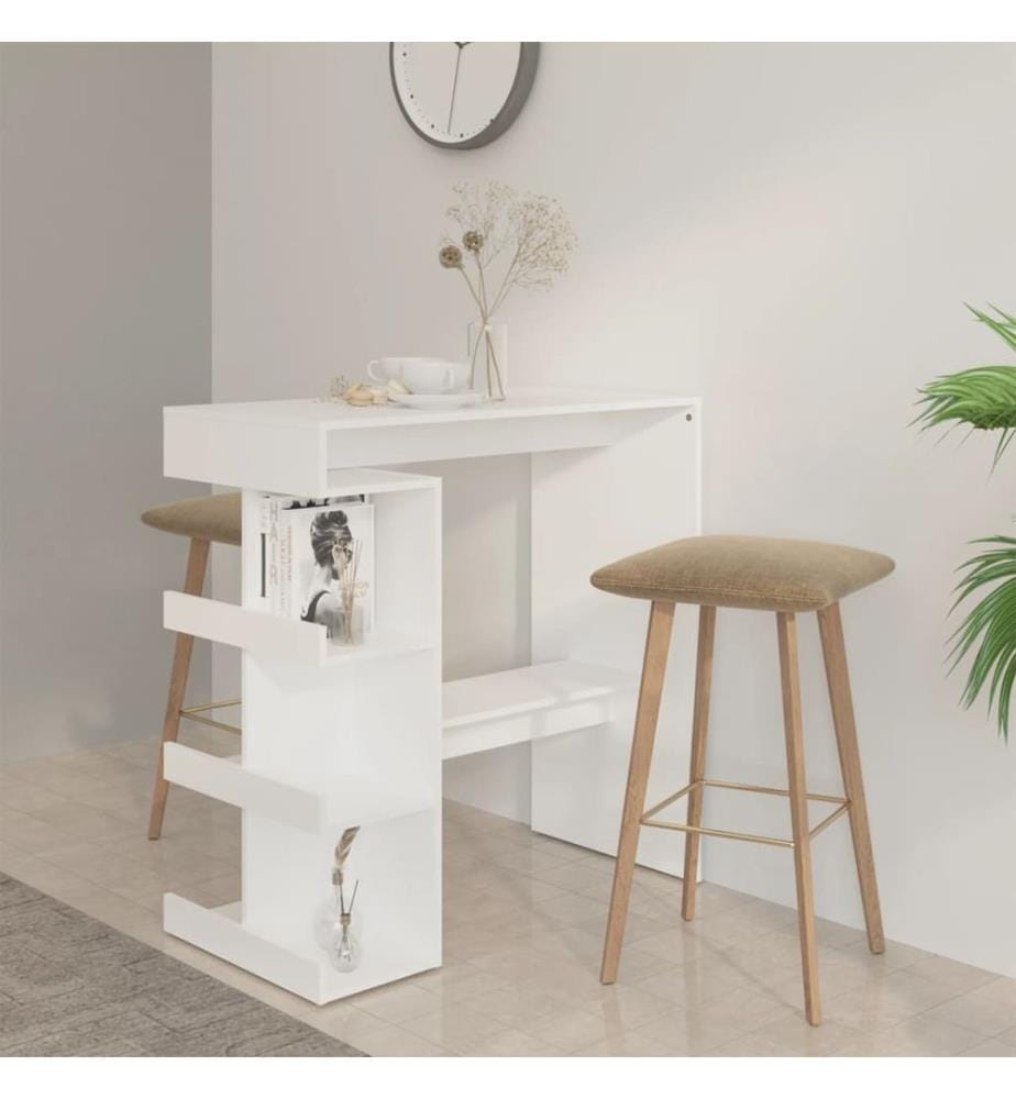 Table de bar avec étagère de rangement Blanc Bois d'ingénierie
