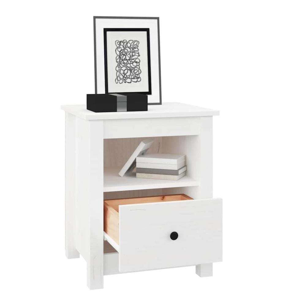 Table de chevet Blanc 40x35x49 cm Bois de pin massif