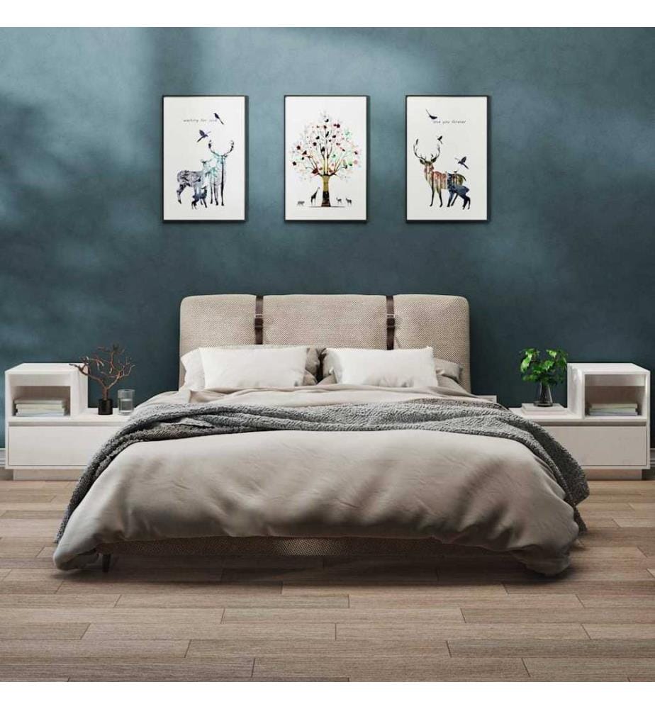 Nachttische 2 Stk. Weiss 60x34x51 cm Massivholz Kiefer