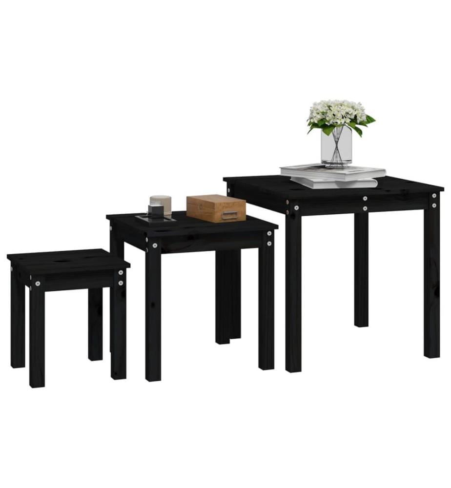 Tables gigognes 3 pcs Noir Bois de pin massif