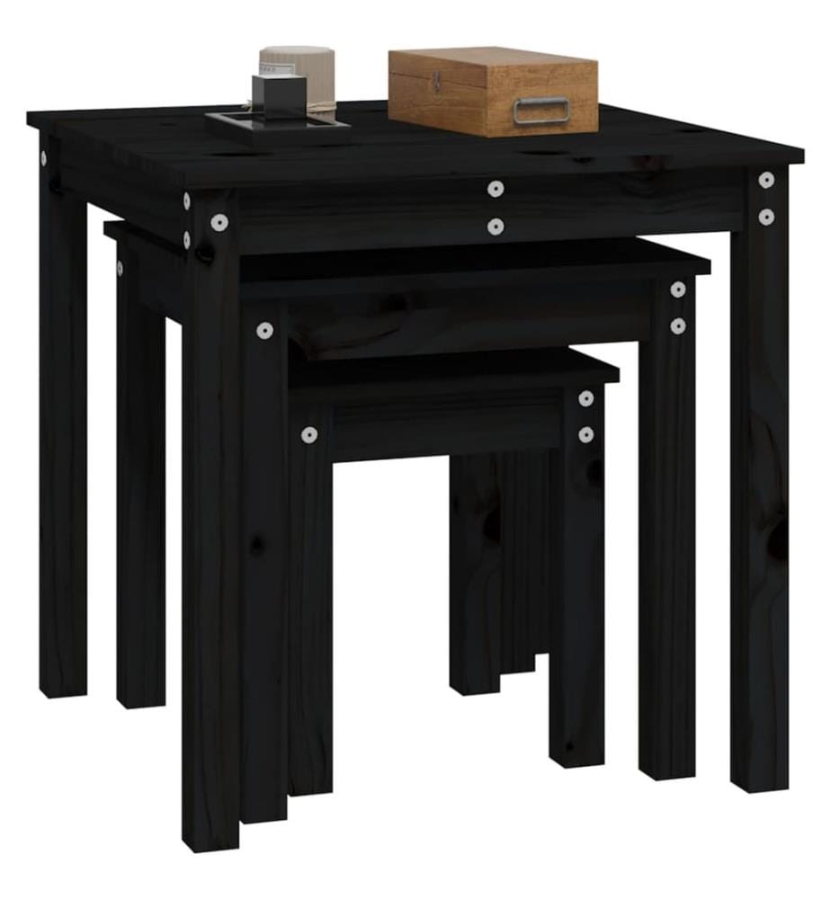 Tables gigognes 3 pcs Noir Bois de pin massif