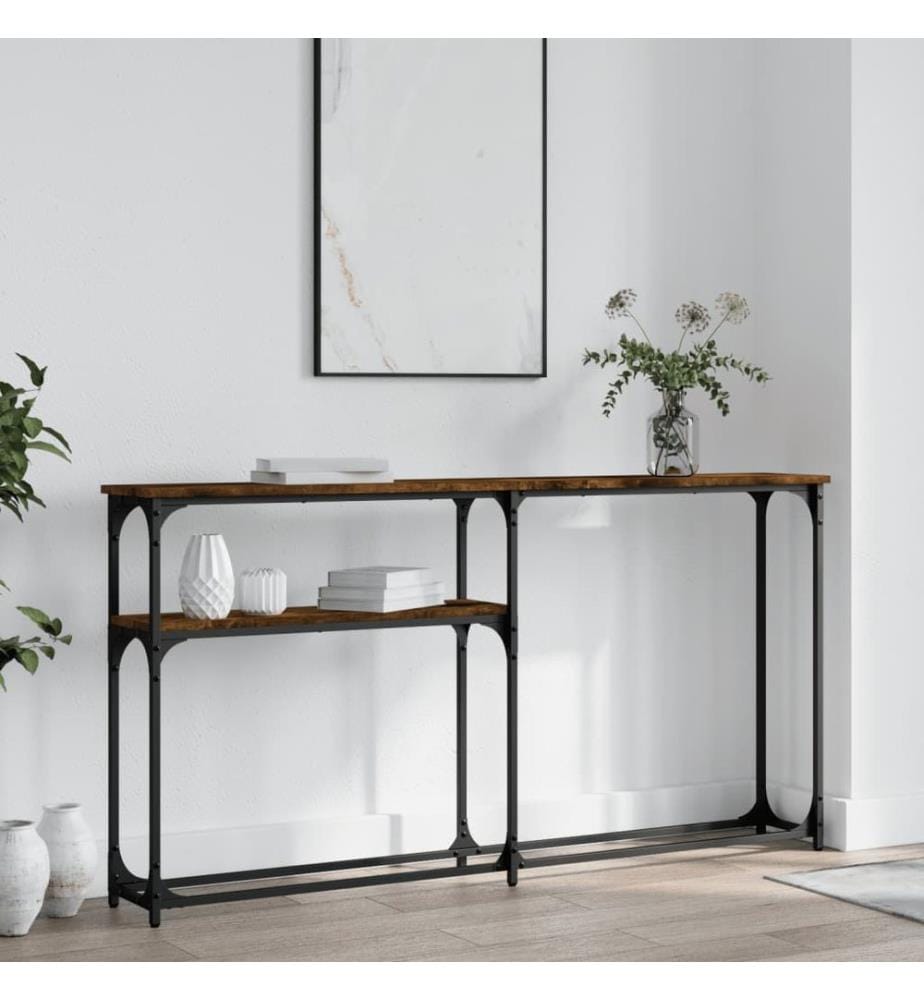 Table console chêne fumé 145x22,5x75 cm bois d'ingénierie