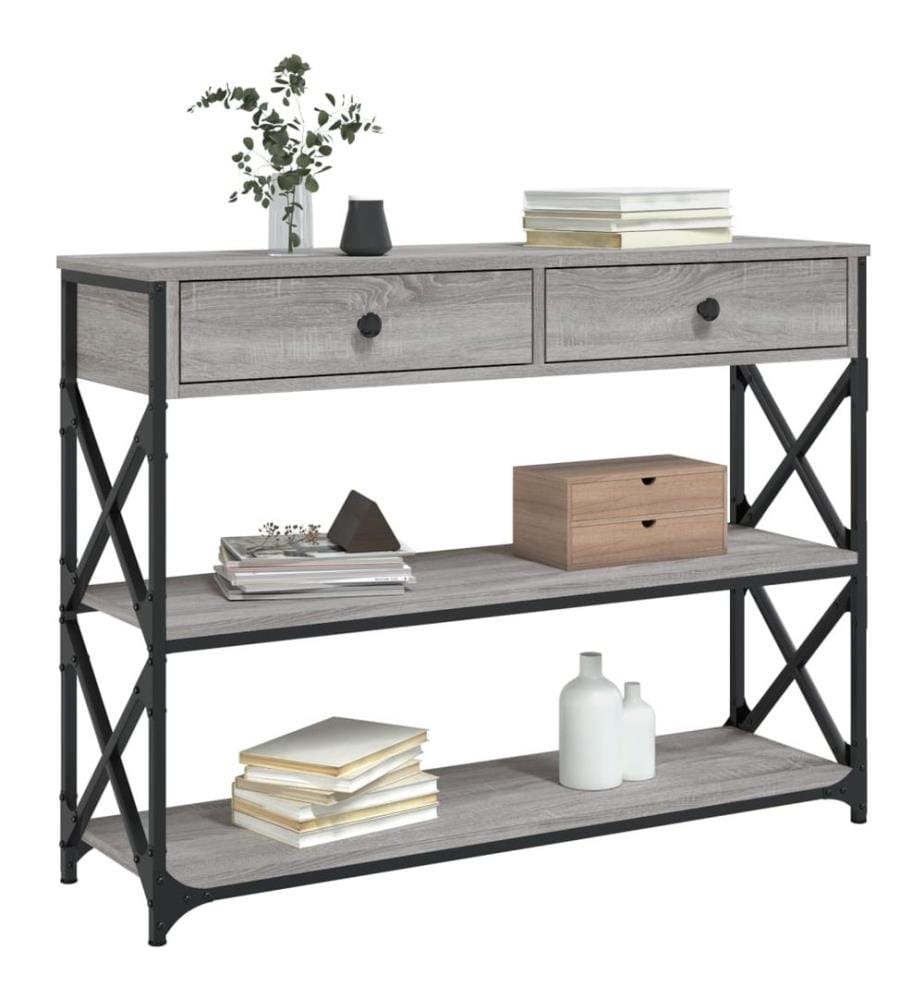 Table console sonoma gris 100x28x75 cm bois d'ingénierie