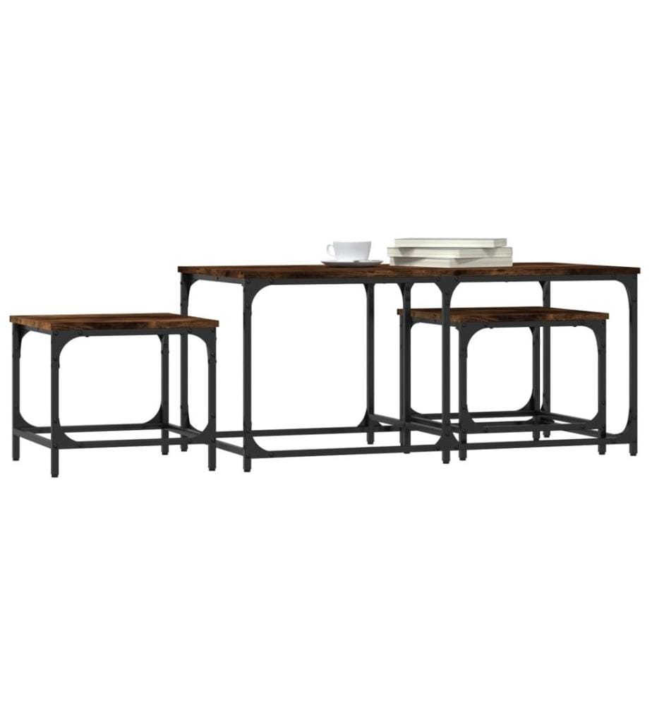 Tables basses gigognes 3 pcs chêne fumé bois d'ingénierie