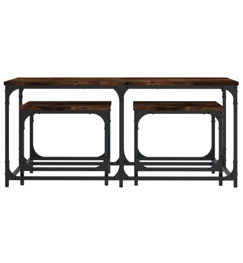 Tables basses gigognes 3 pcs chêne fumé bois d'ingénierie