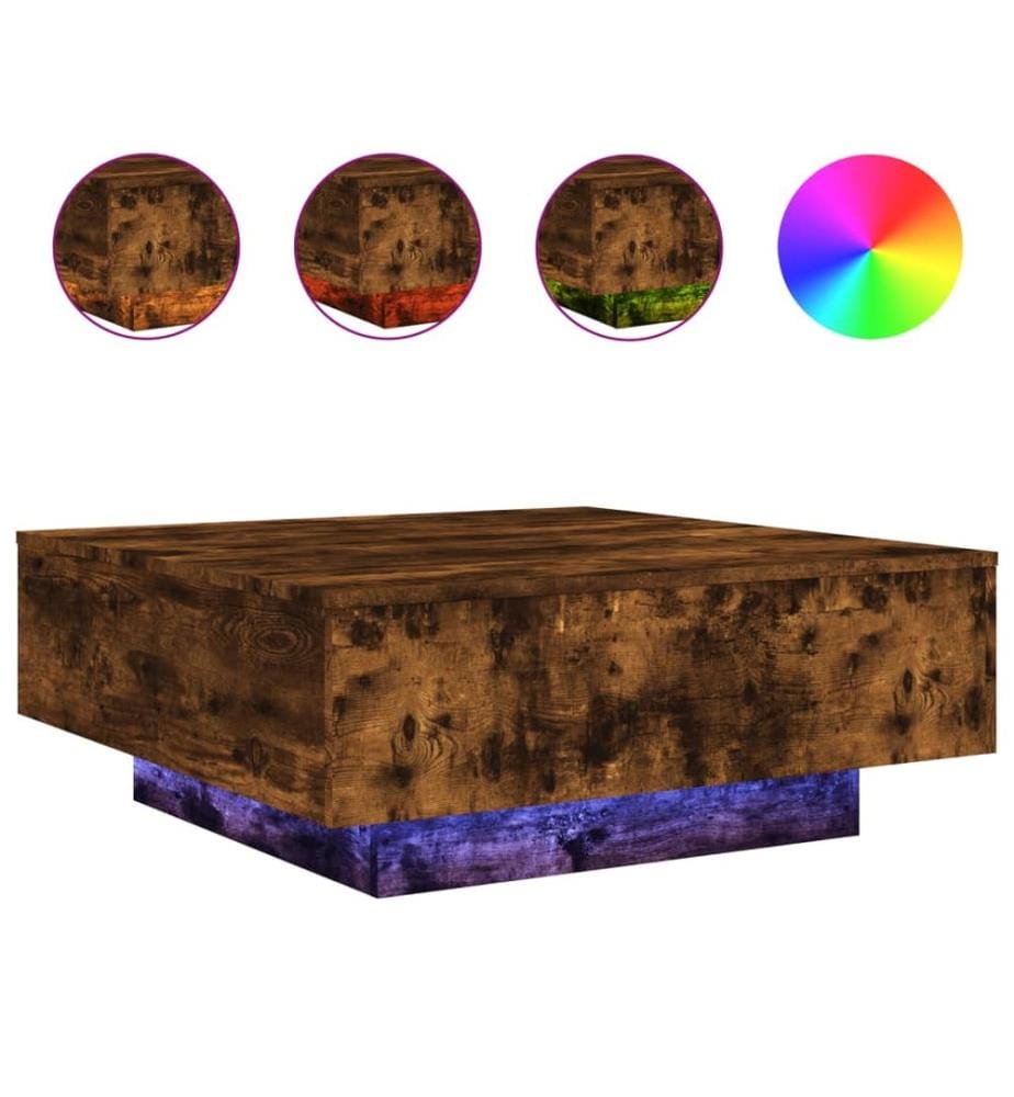 Couchtisch mit LED-Leuchten Räuchereiche 80x80x31 cm