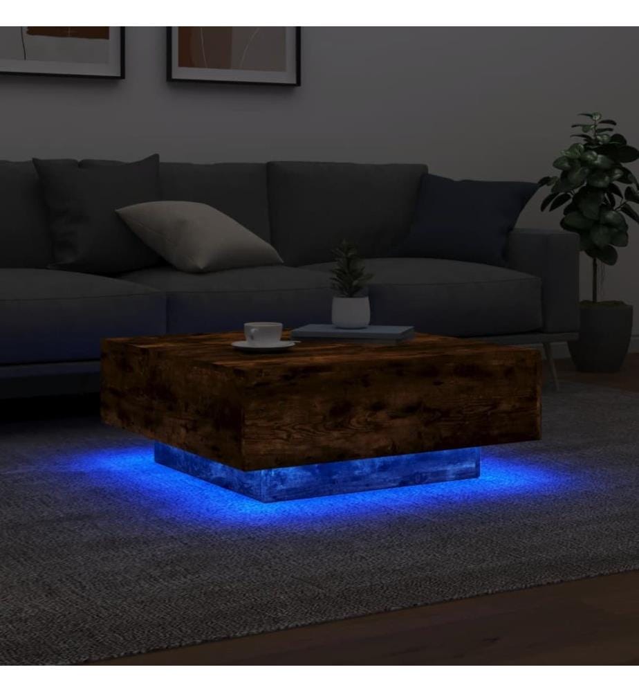 Couchtisch mit LED-Leuchten Räuchereiche 80x80x31 cm