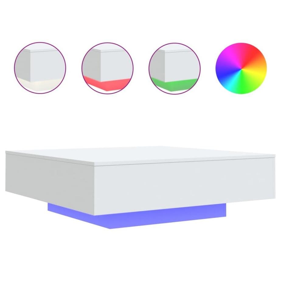 Table basse avec lumières LED blanc 100x100x31 cm