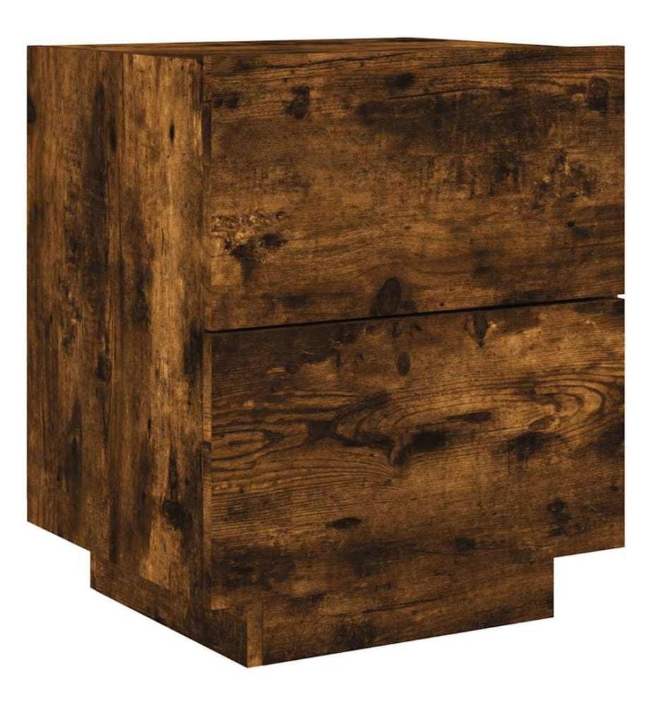 Armoire de chevet et lumières LED chêne fumé bois d'ingénierie