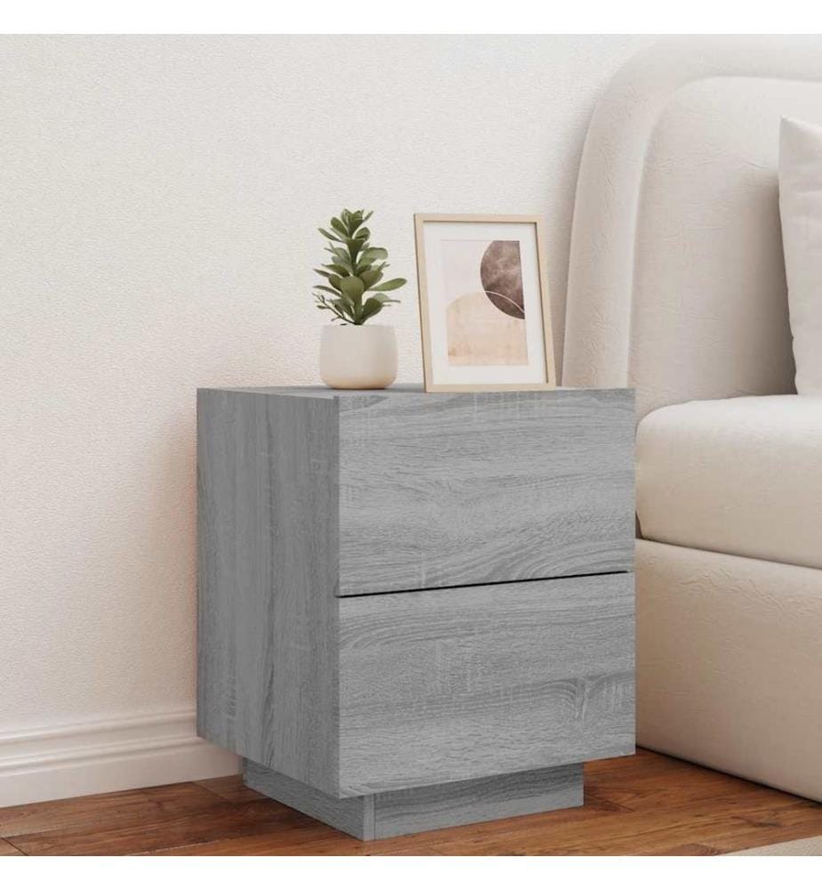 Armoire de chevet et lumières LED sonoma gris bois d'ingénierie