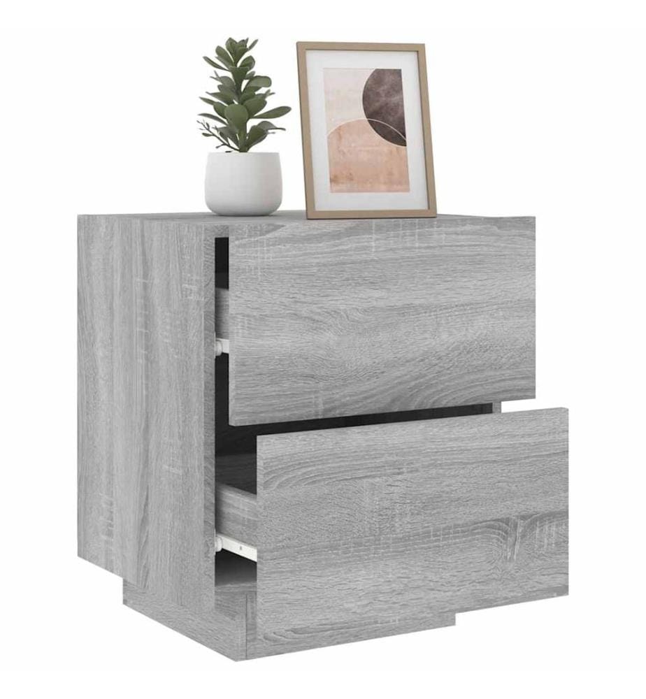 Armoire de chevet et lumières LED sonoma gris bois d'ingénierie