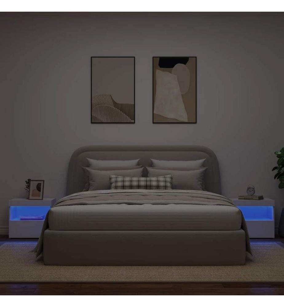 Tables de chevet avec lumières LED 2 pcs blanc 50x40x45 cm