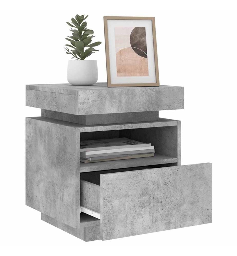 Armoire de chevet avec lumières LED gris béton 40x39x48,5 cm