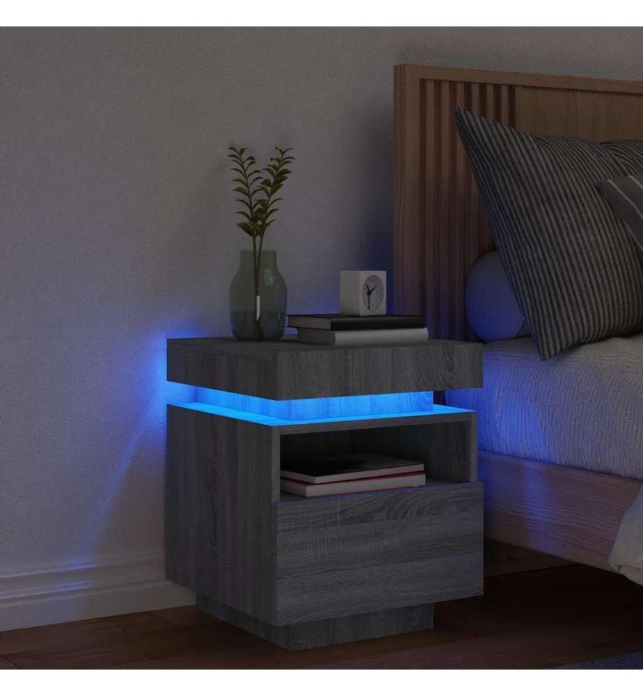 Armoire de chevet avec lumières LED sonoma gris 40x39x48,5 cm