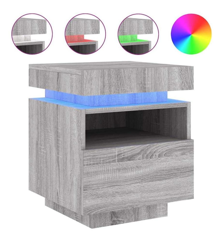 Armoire de chevet avec lumières LED sonoma gris 40x39x48,5 cm