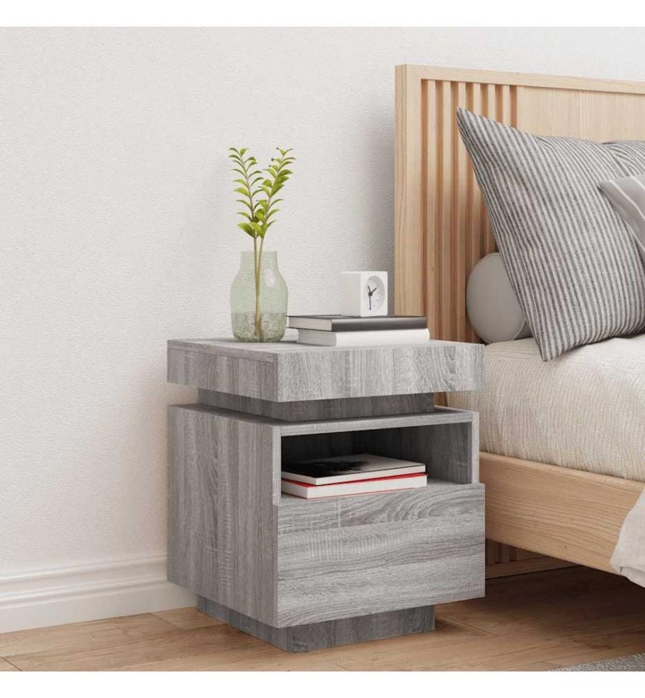 Armoire de chevet avec lumières LED sonoma gris 40x39x48,5 cm