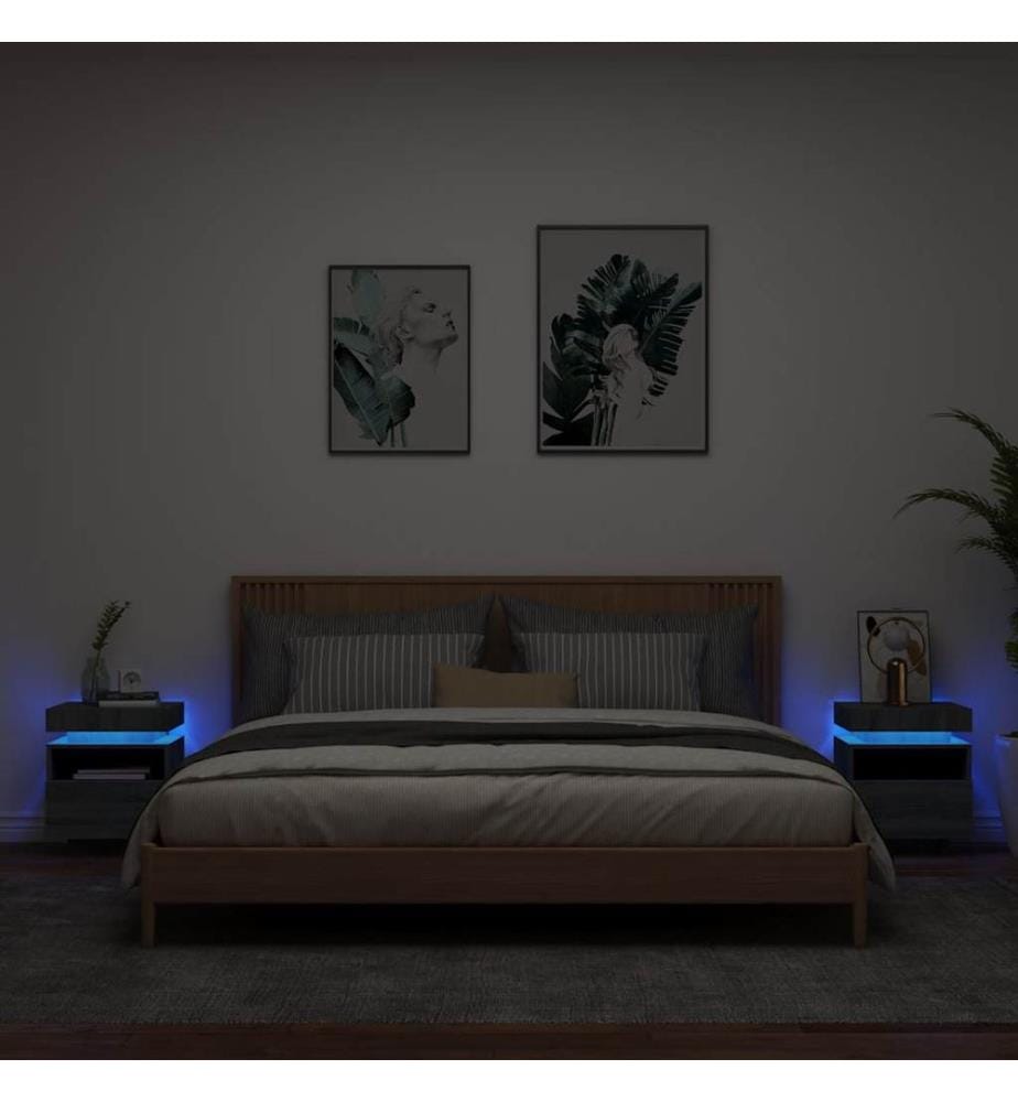 Armoires de chevet avec lumières LED 2 pcs sonoma gris