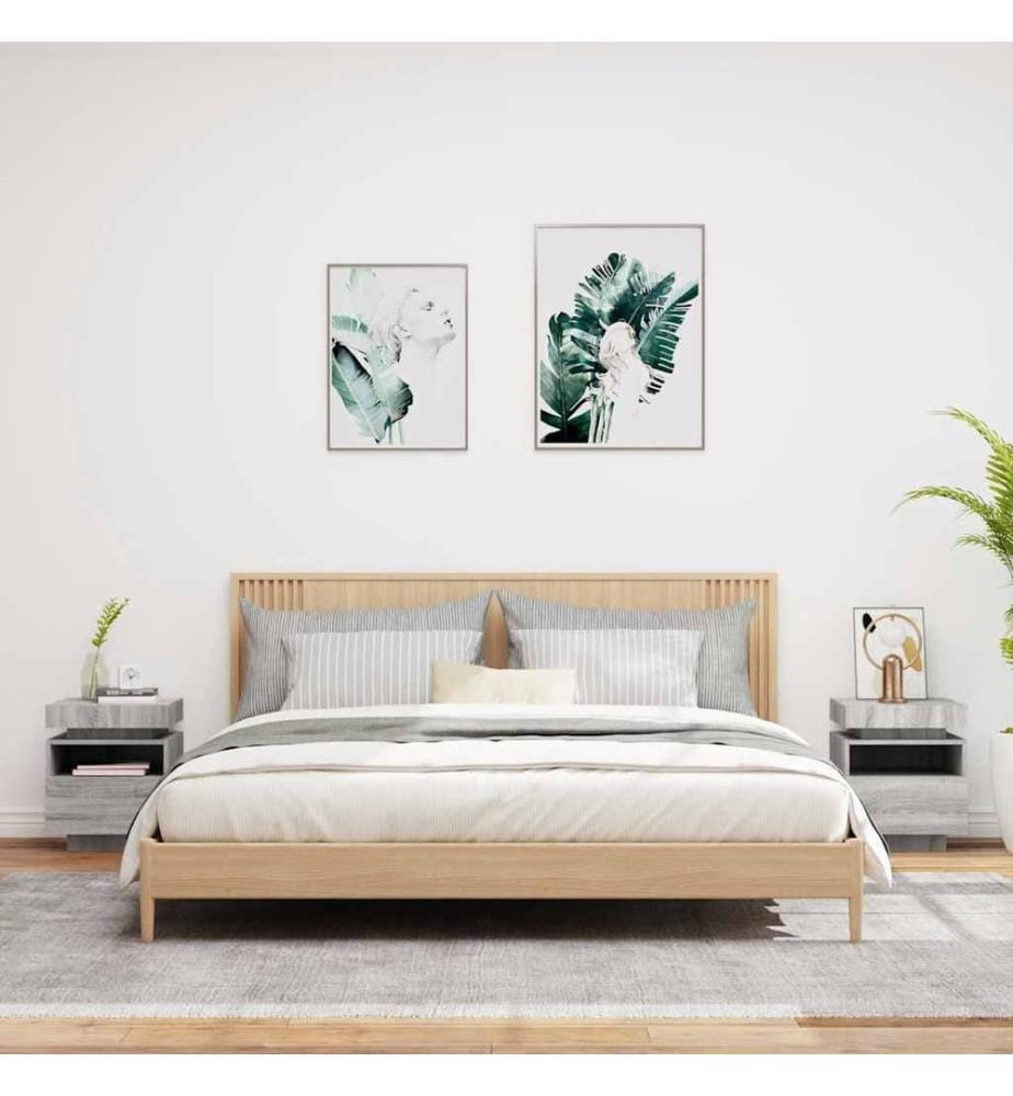 Armoires de chevet avec lumières LED 2 pcs sonoma gris
