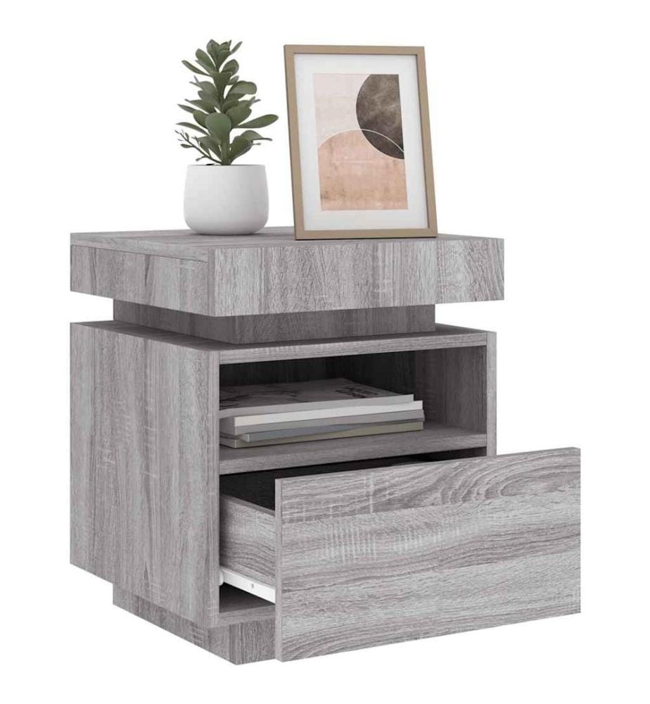 Armoires de chevet avec lumières LED 2 pcs sonoma gris