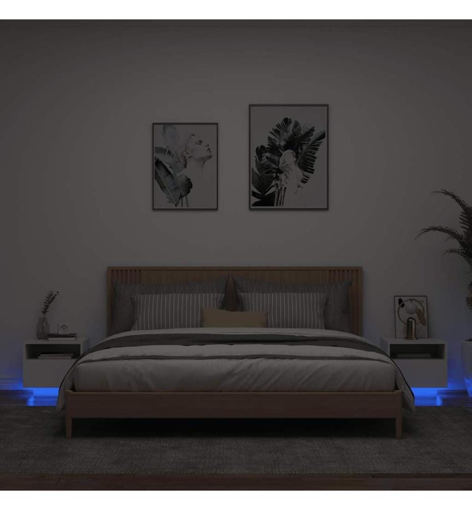Armoires de chevet avec lumières LED 2 pcs blanc 40x39x37 cm