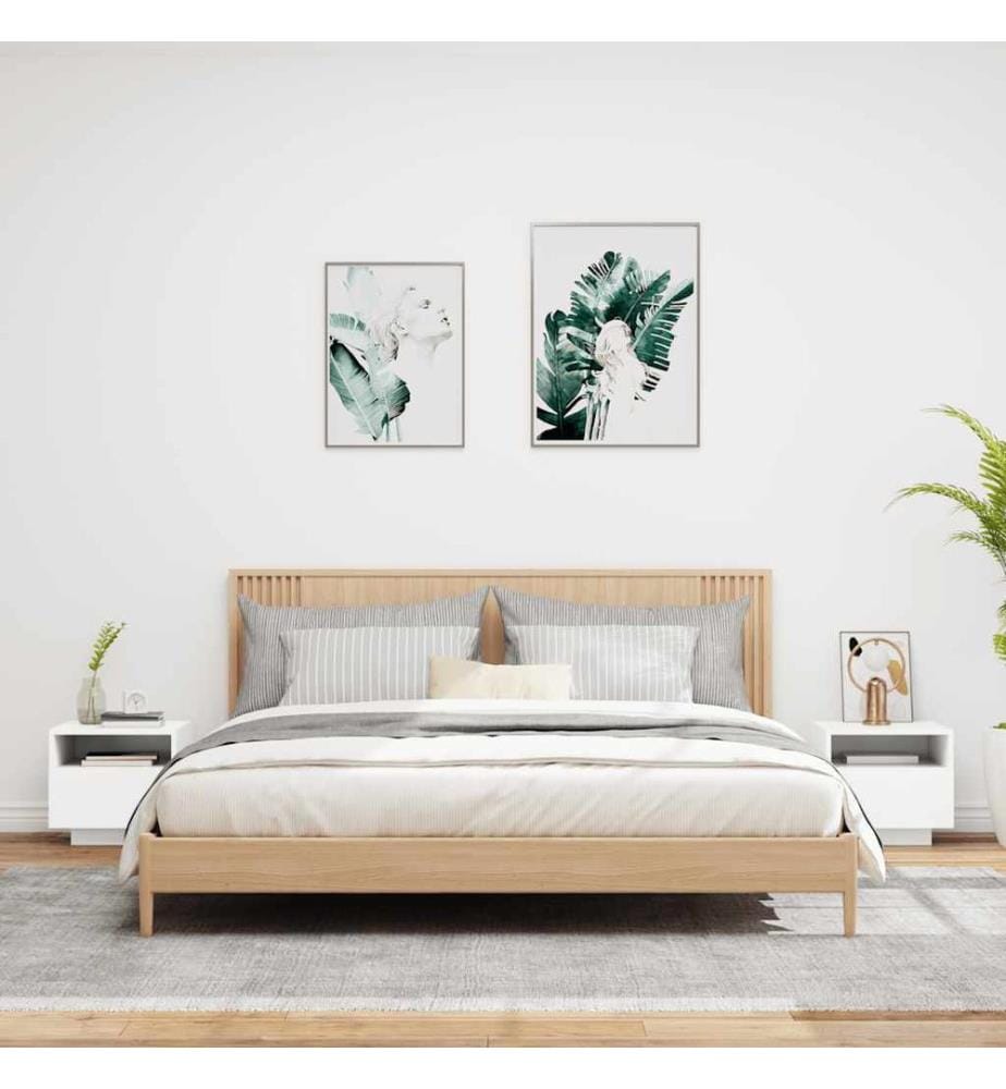 Armoires de chevet avec lumières LED 2 pcs blanc 40x39x37 cm