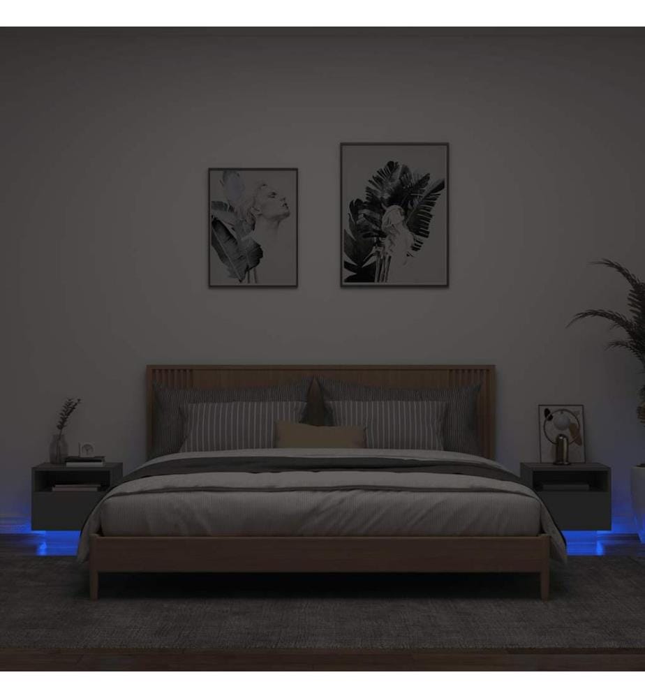 Armoires de chevet avec lumières LED 2 pcs noir 40x39x37 cm
