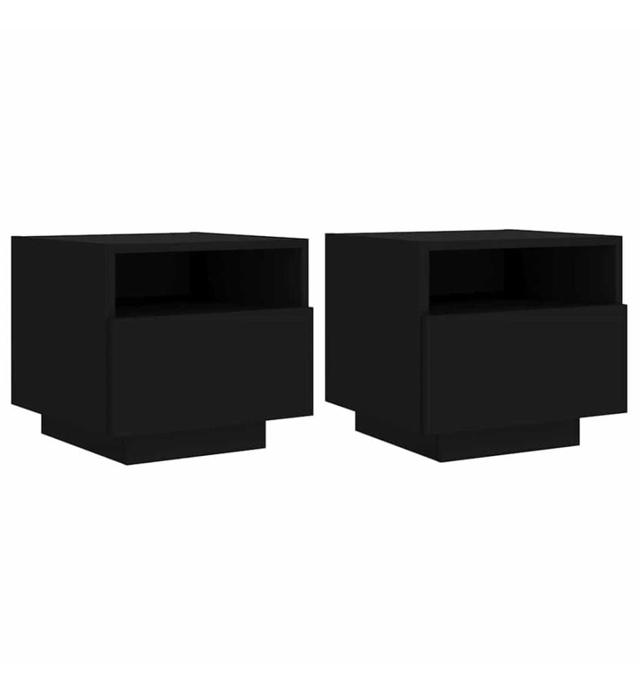 Armoires de chevet avec lumières LED 2 pcs noir 40x39x37 cm