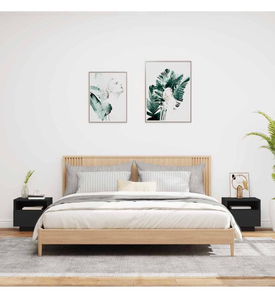 Armoires de chevet avec lumières LED 2 pcs noir 40x39x37 cm