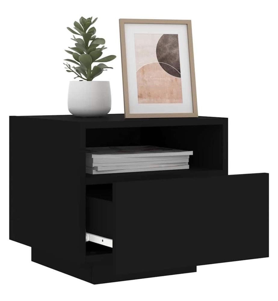 Armoires de chevet avec lumières LED 2 pcs noir 40x39x37 cm