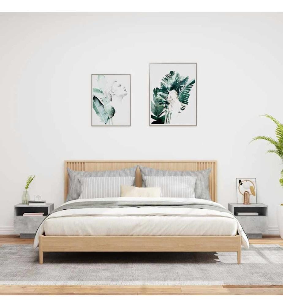 Armoires de chevet avec lumières LED 2 pcs gris béton