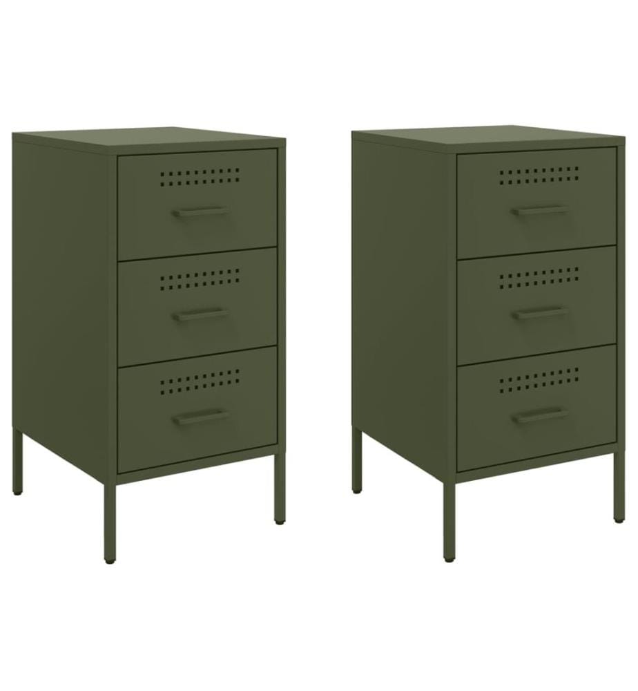 Tables de chevet 2 pcs vert olive 36x39x68 cm acier