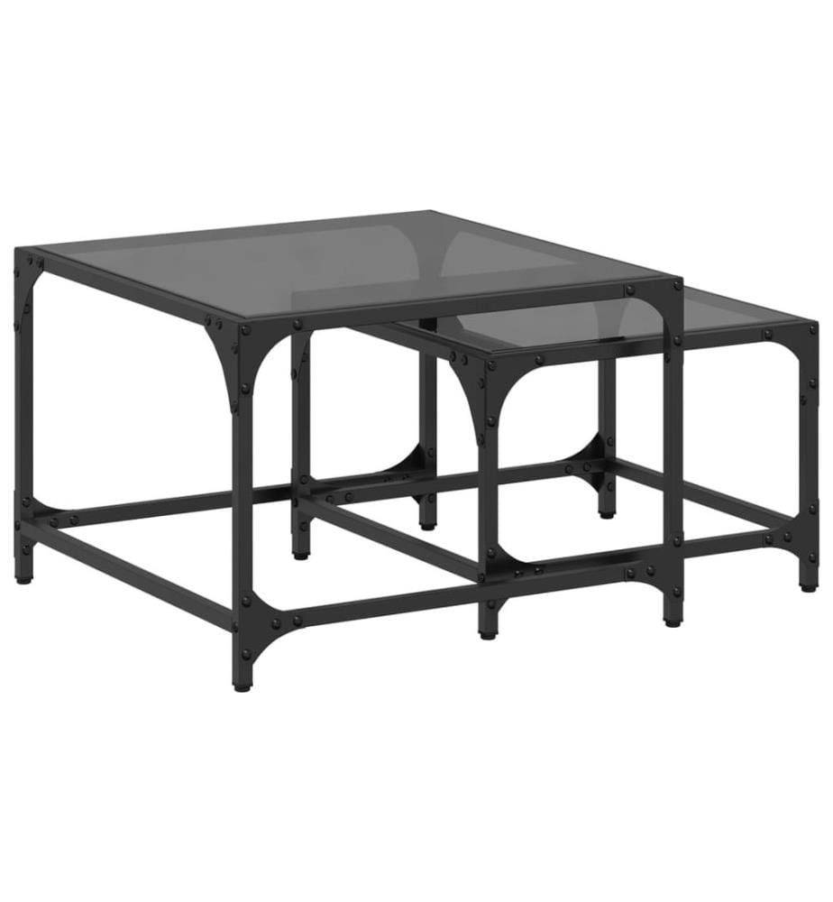 Satztische 2 Stk. mit Glasplatte Schwarz Stahl