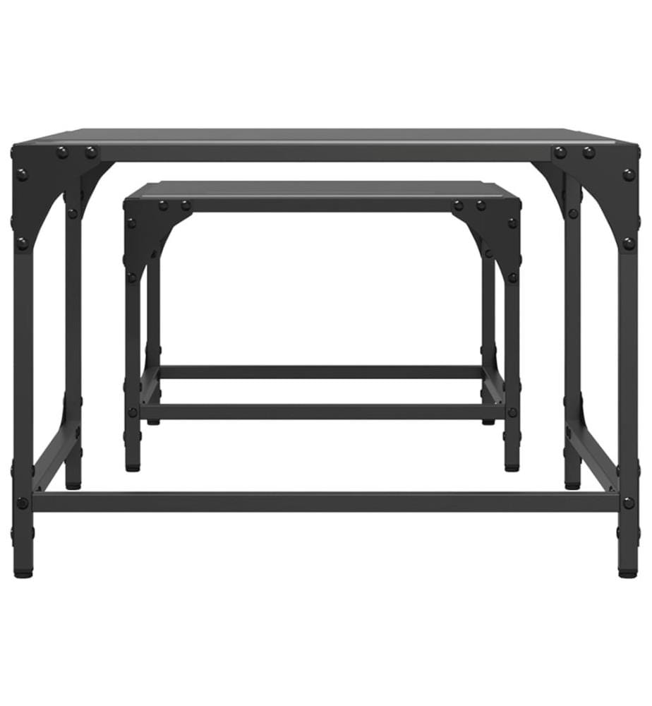Satztische 2 Stk. mit Glasplatte Schwarz Stahl
